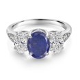 thumbnail image 2 of Gem Stone King 10K White Gold Blue Lapis, White Lab Grown Diamond Engagement Ring for Women | 2.24 Cttw | Oval 8X6MM | Gemstone Birthstone | Size 8, 2 of 5