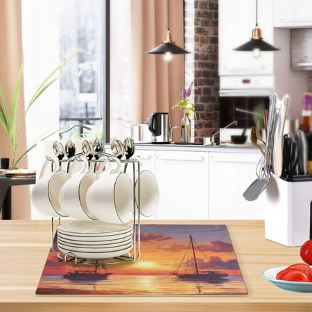 

Kitchen Leather Drying Mat 17.7*11.8*0.12 Inch Kitchen Drying Mat Coffee Machine Mat Dish Drying Mats Fast Water Absorption Beautiful Fashion Setting Sun