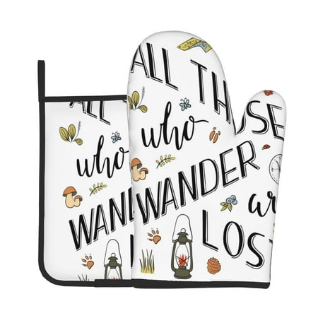 

Tebeau Not All Those Who Wander Are Lost 3 Print Oven Mitts and Pan Racks 2-Piece Set Kitchen Oven Mitts and Pan Racks Heat Resistant 500 °F for Baking and Cooking