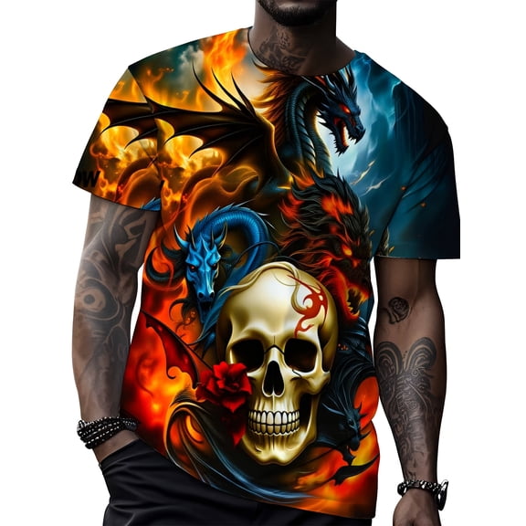 Men's casual multi-colored faucet skull print short-sleeved T-shirt