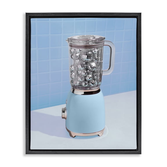 Blue Retro Disco Blender Black Framed Floater Canvas Wall Art, design by LISH Creative