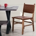 thumbnail image 6 of Rustic Brown Leather Dining Chairs (Set of 2) - Woven Leather Seat & Back, Wooden Frame, Kitchen Side Chairs, 18" Seat Height, for Dining Room, 6 of 7