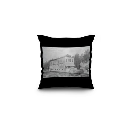 Foster City, Michigan - Morgan Lumber & Cedar Co Bldg View (16x16 Spun Polyester Pillow, Black (Best Price On Cedar Lumber)