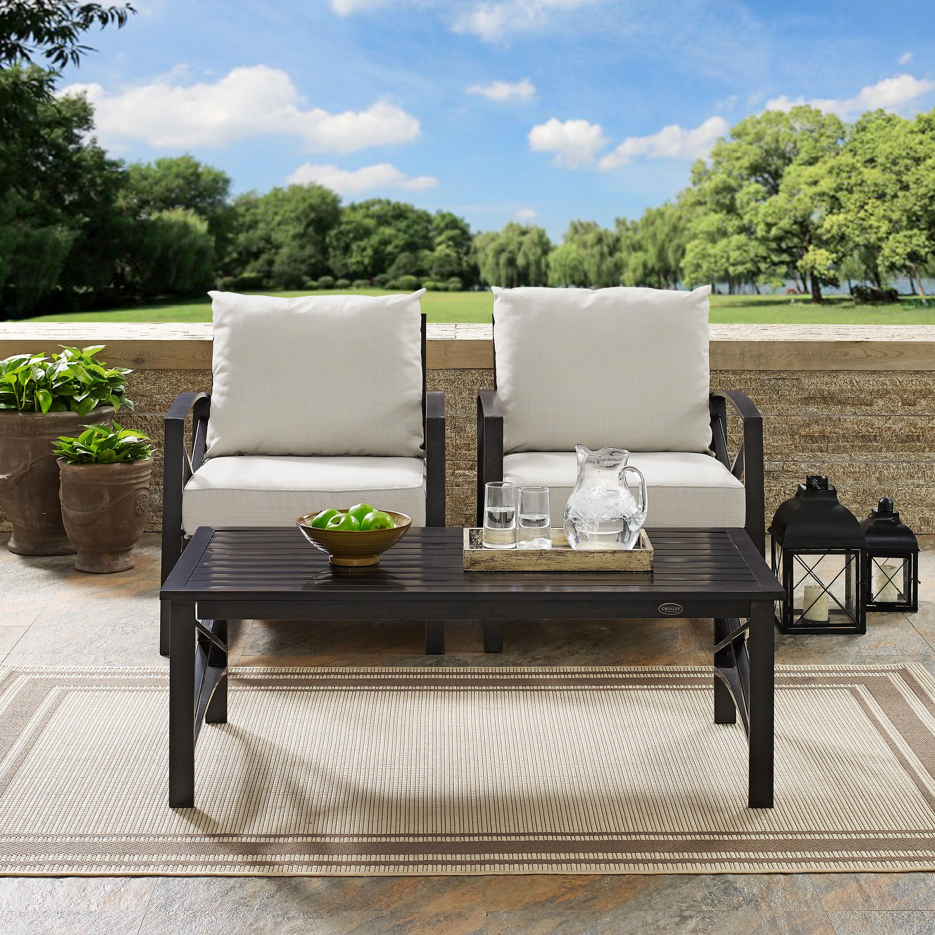 Crosley Furniture Kaplan 3 Pc Outdoor Seating Set With Oatmeal Cushion - Two Outdoor Chairs, Coffee Table - image 4 of 8
