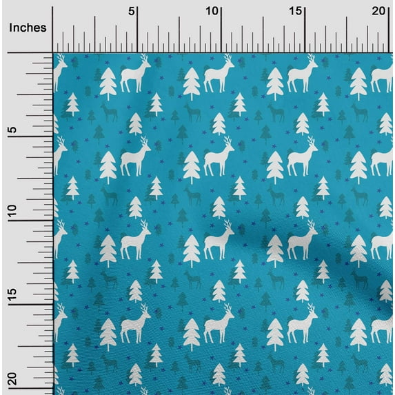 oneOone Rayon Teal Blue Fabric Merry Christmas Dress Material Fabric Print Fabric By The Yard 56 Inch Wide