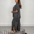 thumbnail image 5 of Pxiakgy Women Suit Fashion Comfortable Short Sleeve And Long Pants Solid Colortop And Pants Set Cotton And Linen Grey + 5XL, 5 of 6