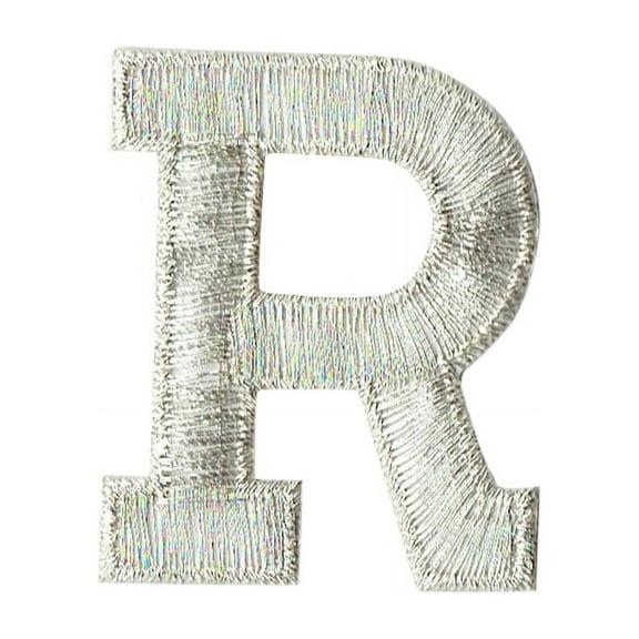 Alphabet Letter - R - Color Silver - 2" Block Style - Iron On Embroidered Applique Patch