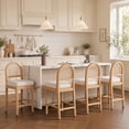 thumbnail image 3 of Daluvenix Rattan Counter Height Bar Stools Set of 2, Farmhouse Mid Century Modern Kitchen Island Chairs, Upholstered Bar Stools with Natural Rattan Woven Back Wood Legs, 3 of 8