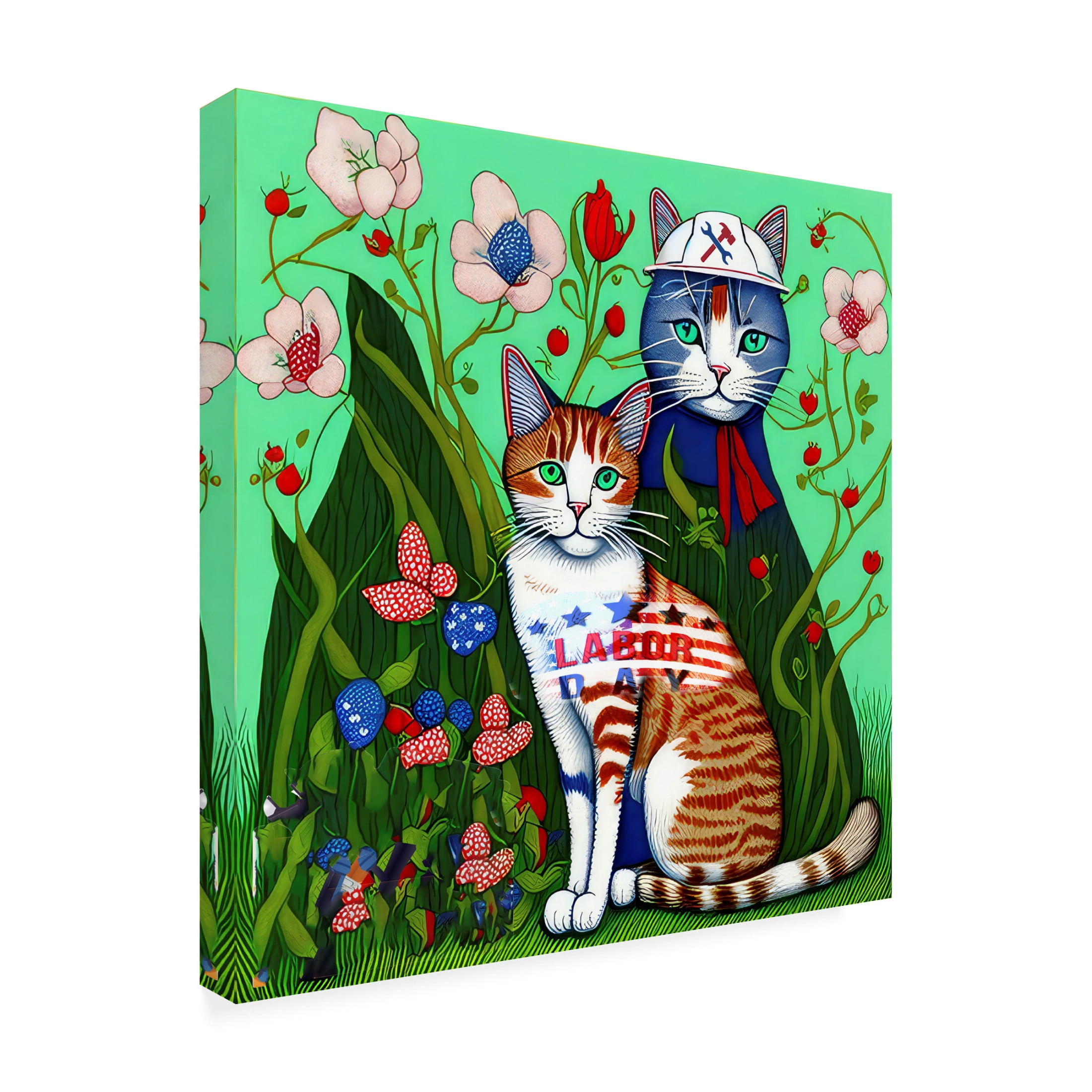 Canvas Wall Art - FootePrint Art 'Labor Day Kitties' Wall Art for Living Room, Bedroom, or Office Décor by Trademark Fine Art - 35 x 35 Inches