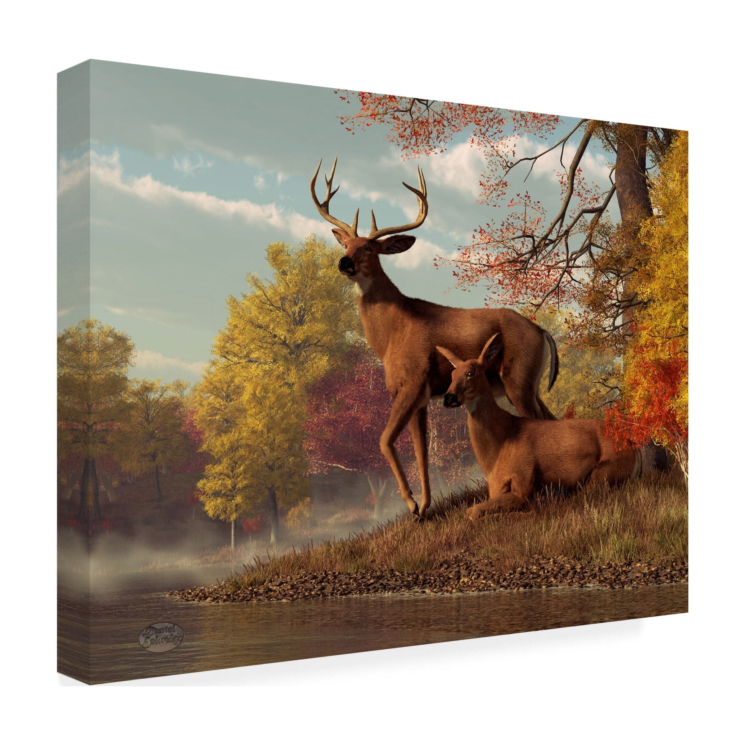 Trademark Fine Art 'Deer On An Autumn Lakeshore' Canvas Art by Daniel Eskridge