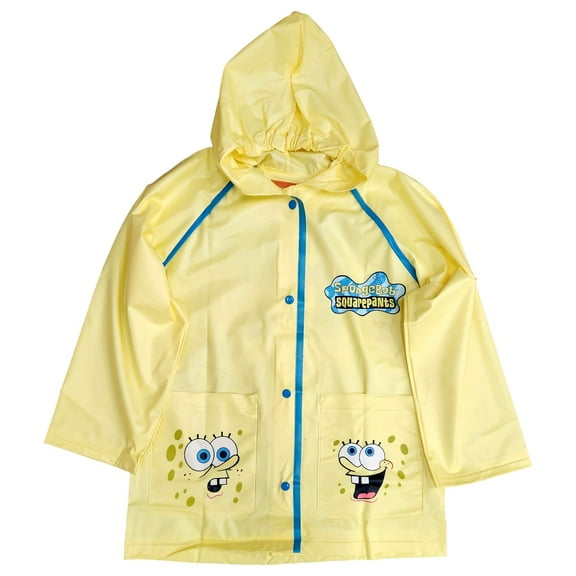 Boys Yellow Spongebob Squarepants Rain Jacket Snap Front Coat Small - Medium