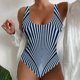 thumbnail image 2 of MKLEKYY Traje De Baño Mujer Natacion Women Large Size Swimwear Figure Shaping U Neck Striped Print Sports Swimsuits Swimsuit With Wide Shoulder Straps, 2 of 6