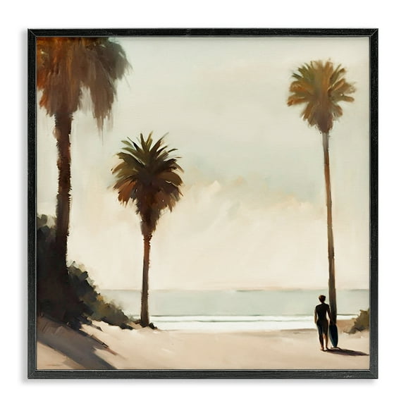 Stupell Industries Surfer with Tropical Palms Landscape & Nature Painting Black Framed Art Print Wall Art, 12 x 12