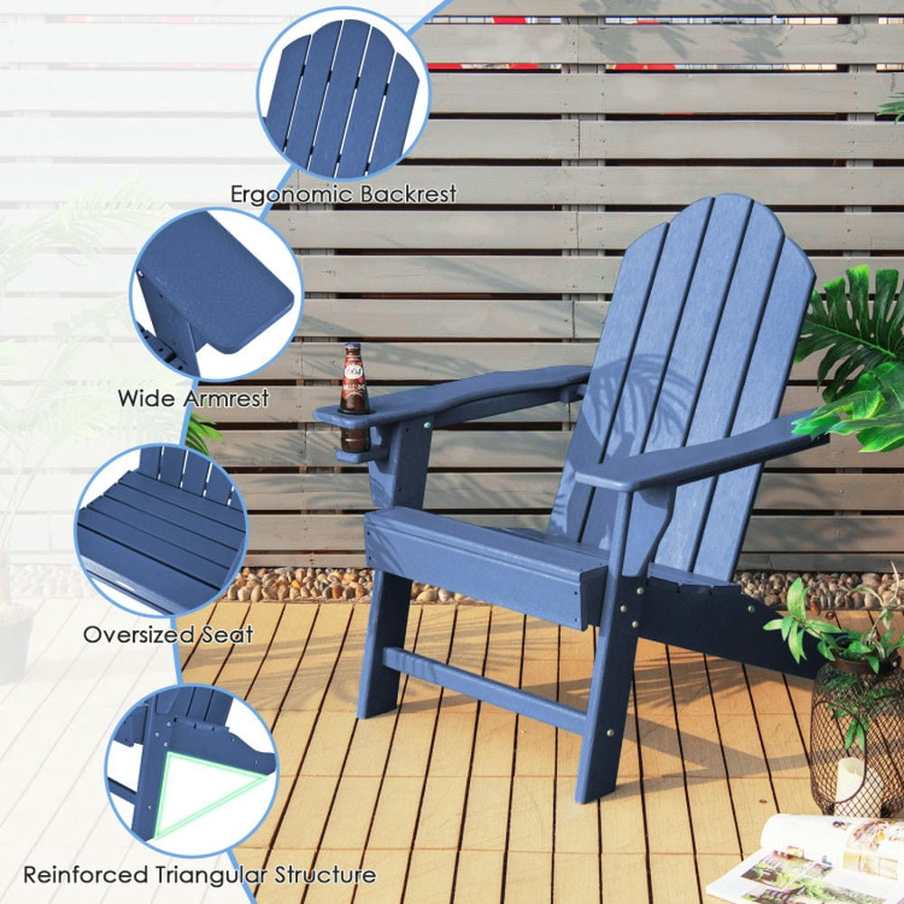 Aimee Lii Outdoor Adirondack Chair with Built-in Cup Holder for Backyard Porch, Modern Patio Furniture for Outdoor Backyard Pool Deck-Navy