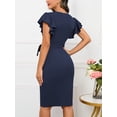 thumbnail image 4 of UVN V Neck Women Bodycon Dress Ruffle Sleeve Party Dress Casual Sheath Cocktail Wrap Gown, 4 of 7
