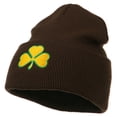 thumbnail image 2 of St.Patrick's Day Clover Embroidered Long Beanie - Brown OSFM, 2 of 5