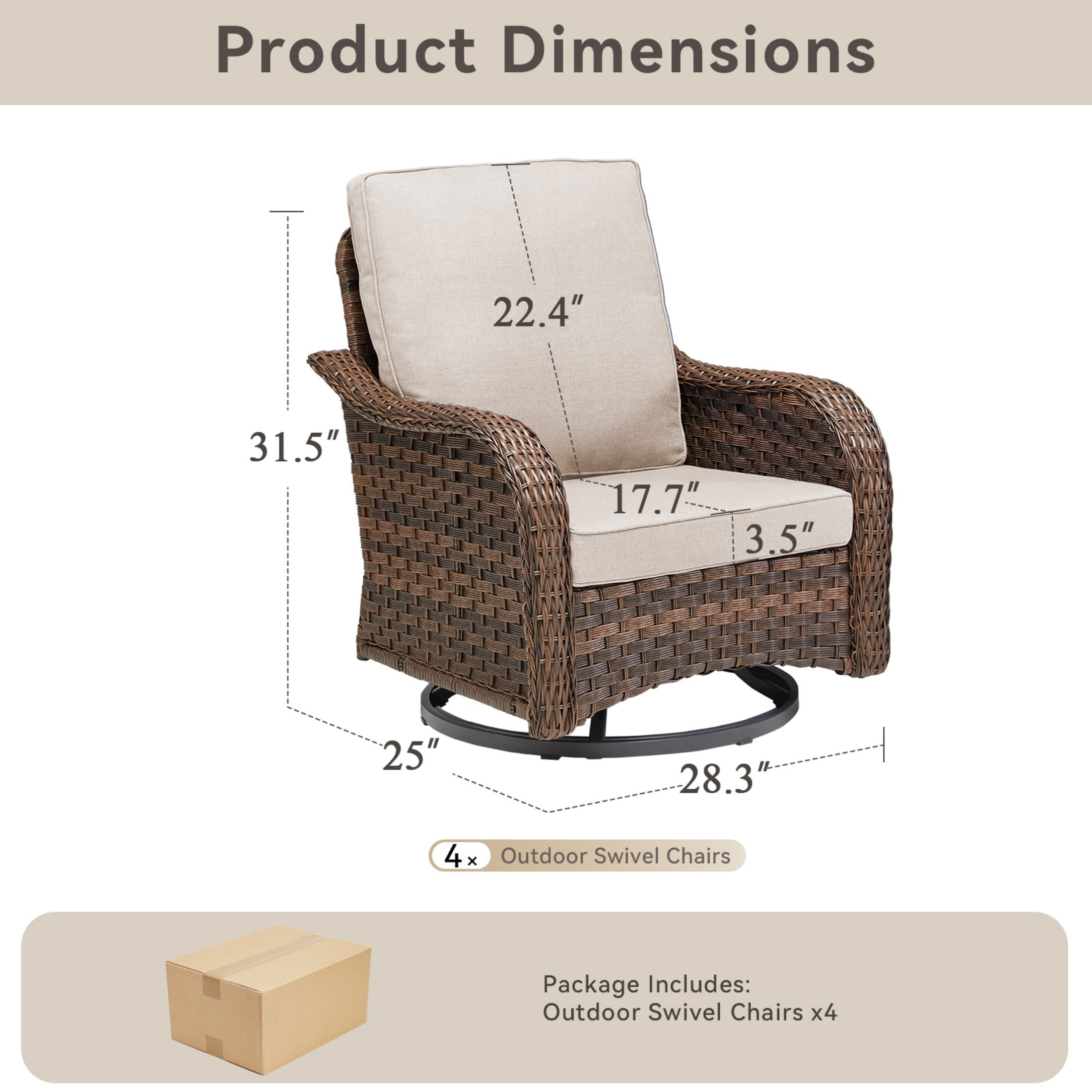 Unnifurnzi Outdoor Swivel Rocker Patio Chairs-High Back Outdoor Rocking Chairs Set of 4 All Weather Wicker Patio Chairs for Porch Balcony Deck-Brown/Beige