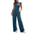 thumbnail image 2 of BRELIL Women Two Piece Sets Casual Round Neck Sleeveless T-Shirt Wide Leg Pants Summer Lounge Matching Outfits Solid Basic Tracksuit Vacation Travel, Navy L, 2 of 8