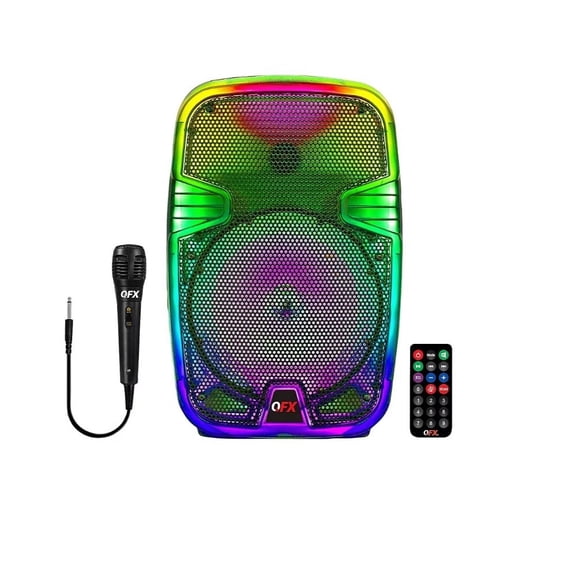 Restored QFX 8" Translucent Portable Party Speaker Rechargeable Battery Wired Microphone TMS-802 (Refurbished)