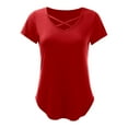 thumbnail image 4 of Women's Casual Solid Color V Neck Regular T Shirt Top For Everyday Wear Womens Tech Shirts Stretch Tee Women Running Shirt Long Sleeved Shirts Womens Plain Shirt Womens Top Extra Long Womens Active, 4 of 4
