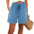 thumbnail image 2 of Women's Rolled Hem Linen Bermuda Shorts Elastic High Waist Drawstring Casual Loose Fit Summer Comfy Shorts Holiday Short Pants, 2 of 4