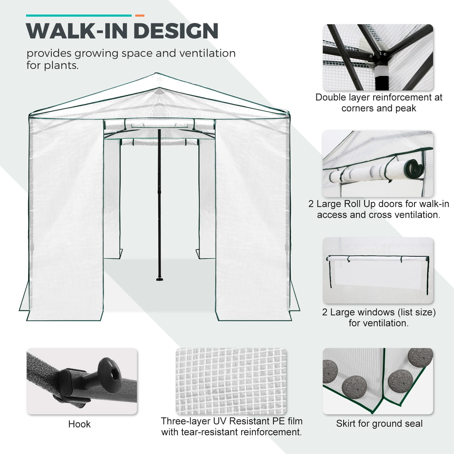 EAGLE PEAK 12x8 Portable Large Walk-in Instant Greenhouse with Support Pole, Pop-up Easy Setup Outdoor Plant Gardening Green House Canopy, White