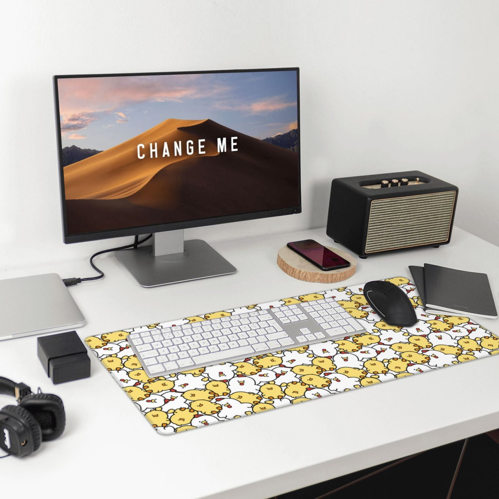 Naloa Cartoon Chicken Gaming Mouse Pad Large Mouse Mat Long Extended Desk Pad Non-Slip Rubber Mice Pads Stitched Edges Thin Pad (16x29.5 Inch)
