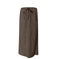 thumbnail image 5 of Wyobmus Women's Linen High Waist Maxi Skirt Elegant Elastic Waistband Solid Color A Line Long Skirts Coffee, 5 of 5