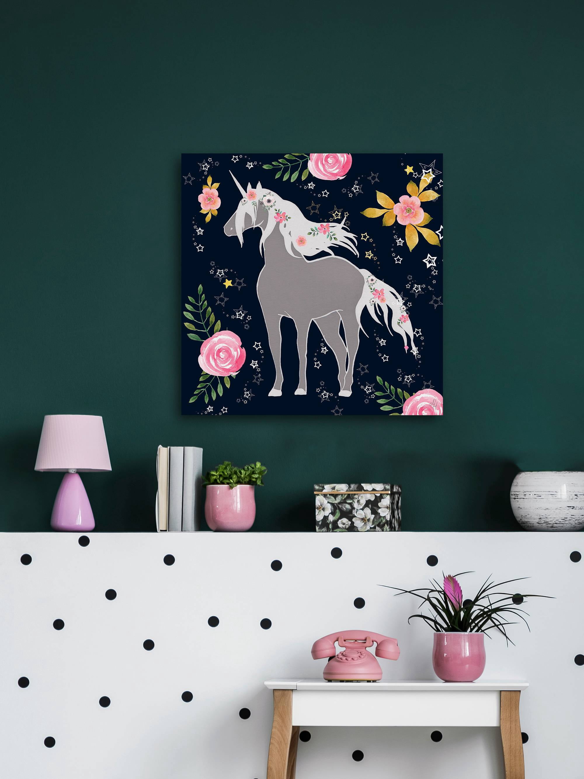 Marmont Hill Flower Garden Unicorn Canvas Wall Art