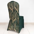 thumbnail image 2 of BalsaCircle Spandex Hunter Green Gold Stretchable Banquet Chair Cover with Wavy Embroidered Sequin Party Decorations, 2 of 8