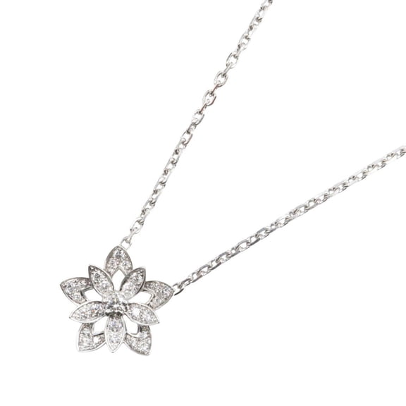 Pre-Owned Van Cleef & Arpels Lotus Diamond Mini Necklace, 18K White Gold (18KWG), Diamond,...