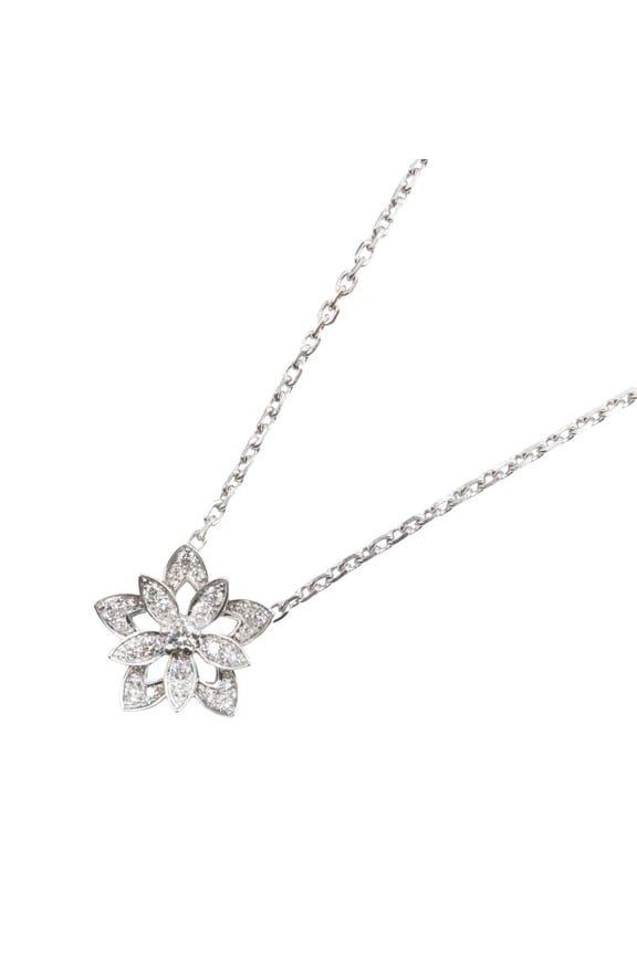 Pre-Owned Van Cleef & Arpels Lotus Diamond Mini Necklace, 18K White Gold (18KWG), Diamond,...