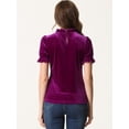thumbnail image 3 of Blusa de terciopelo Allegra K con cuello de volantes para mujer Púrpura XL, 3 of 5