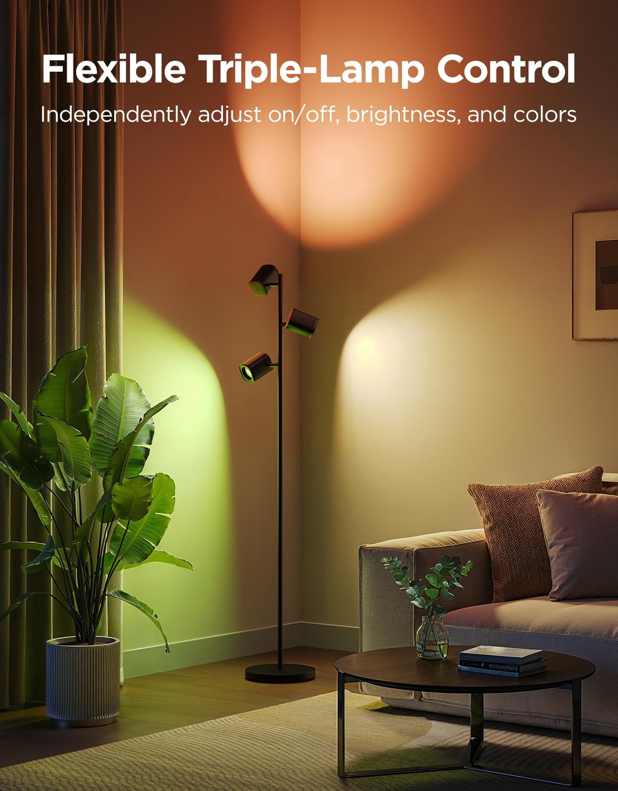 Govee Tree Floor Lamp Compatible With Matter  3 Rotatable Lights Luminblend Technology Standing 64 Dynamic Scenes Music Sync Ideal For Living Room Bedroom Office
