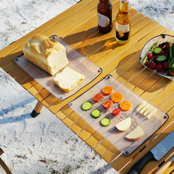 Tabla de comedor plegable para exteriores para acampar y hacer senderismo, tabla de verduras sin olor, portátil, con hebilla de almacenamiento, accesorios para acampar, 2 piezas de cubiertos de plásti