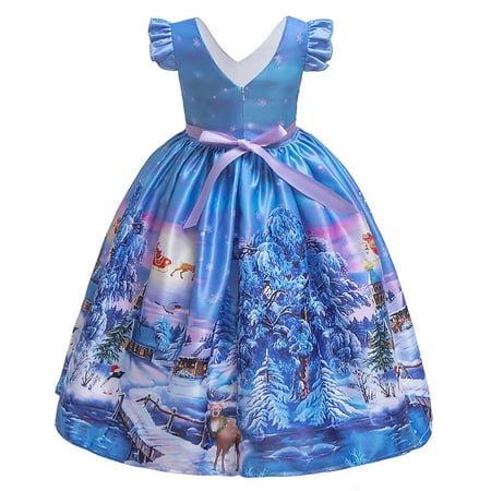

EHTMSAK Infant Baby Toddler Child Children Kids Dress for Girl Christmas Summer Dresses Short Sleeve Sundress Blue 4Y-13Y 160