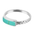 thumbnail image 3 of Exotic Nature Rectangular Bar Green Turquoise Sterling Silver Leaf Band Ring-8, 3 of 5