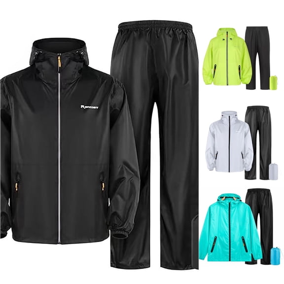 Men's Rain Suit, Heavy Duty Waterproof Jacket and Pants Set, Two Piece Rain Gear for Motorcycle Riding and Outdoor Cycling