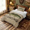 thumbnail image 3 of meiyoeat Retro Stamp Vintage Gone Fishing Bass Poster Twin Comforter Sets for Men Adults, Lake Wildlife Bedding Set, Beige, Grey Reversible, 2 Pieces, 1 Comforter and 1 Pillowcase, 3 of 5
