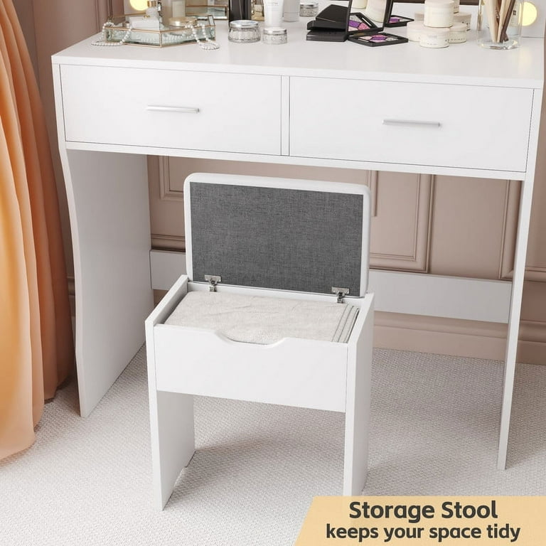 Furmax Makeup Vanity Table Set with Lights and Mirror Vanity Desk with Drawer and Chair, White Furmax Makeup Vanity Table Set with Lights and Mirror Vanity Desk with Drawer and Chair, White