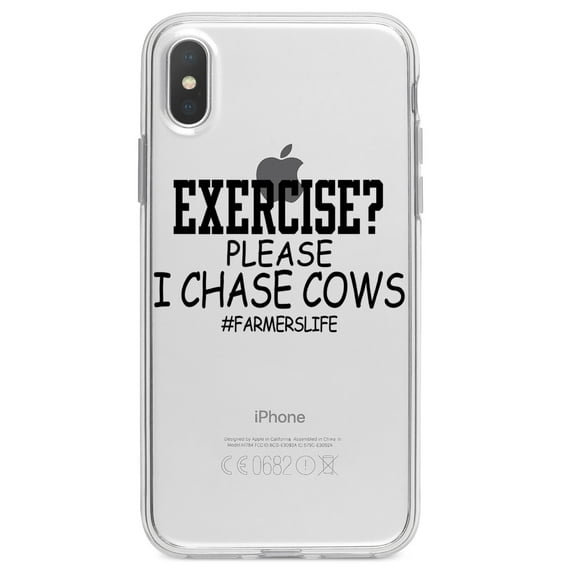 DistinctInk Clear Shockproof Hybrid Case for iPhone XR (6.1" Screen) - TPU Bumper Acrylic Back Tempered Glass Screen Protector - Exercise? Please I Chase Cows