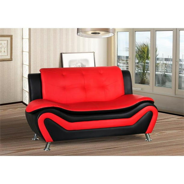 Kingway Furniture Gilan Faux Leather Living Room Loveseat Black/Red
