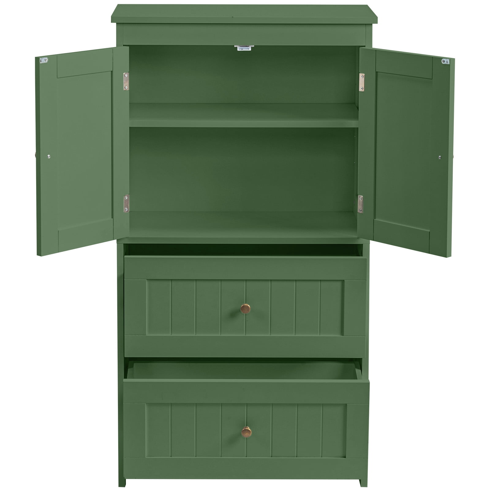 2-Drawer 2-Cabinet-Door Vertical-Grain MDF Painted Bathroom Cabinet 23.62x11.81x43.31in Green