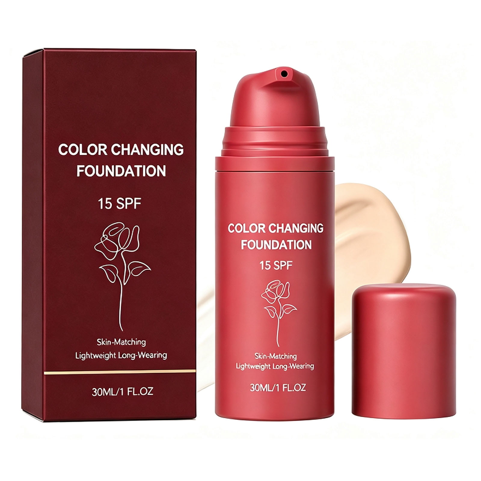 Color Changing Foundation 1 FL OZ, SPF 15 Skin‑Matching Hydrating Liquid Base Concealer Body Full Coverage Perfector, Foundation for Mature Skin, for All Skin Types