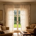 thumbnail image 4 of PYURTEP Vintage Lace Curtains 78 Inches Long, Floral Pattern Semi Blackout Sheer Curtains, Ruffled Edge Grommet Window Drapes for Living Room Bedroom, 4 of 7