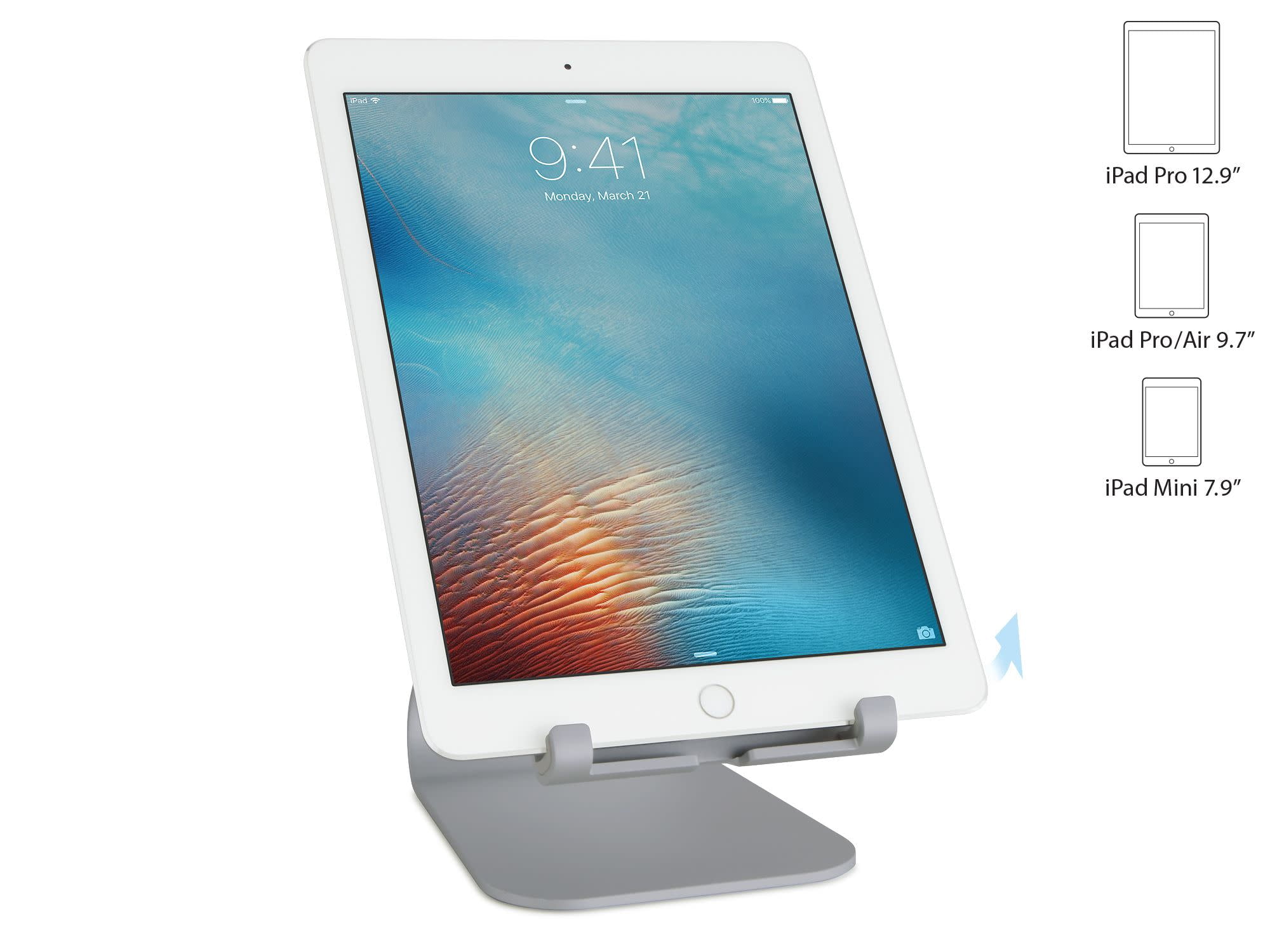 Rain Design mStand tabletplus - tablet stand - Space Grey - Angle-adjustable stand ensures precise viewing angle. Angle-adjustment 10 to 50 degree.