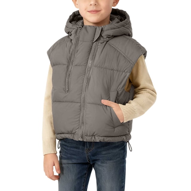 Abrigo cálido sin mangas de color liso para niños con chaqueta polar, chaqueta informal con capucha para niños de tallas medianas y grandes, blusa de poliéster para niños