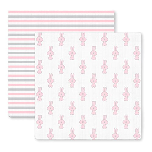 SwaddleDesigns Marquisette Swaddling Blanket Little Bunnie Premium Cotton Muslin Pastel Pink