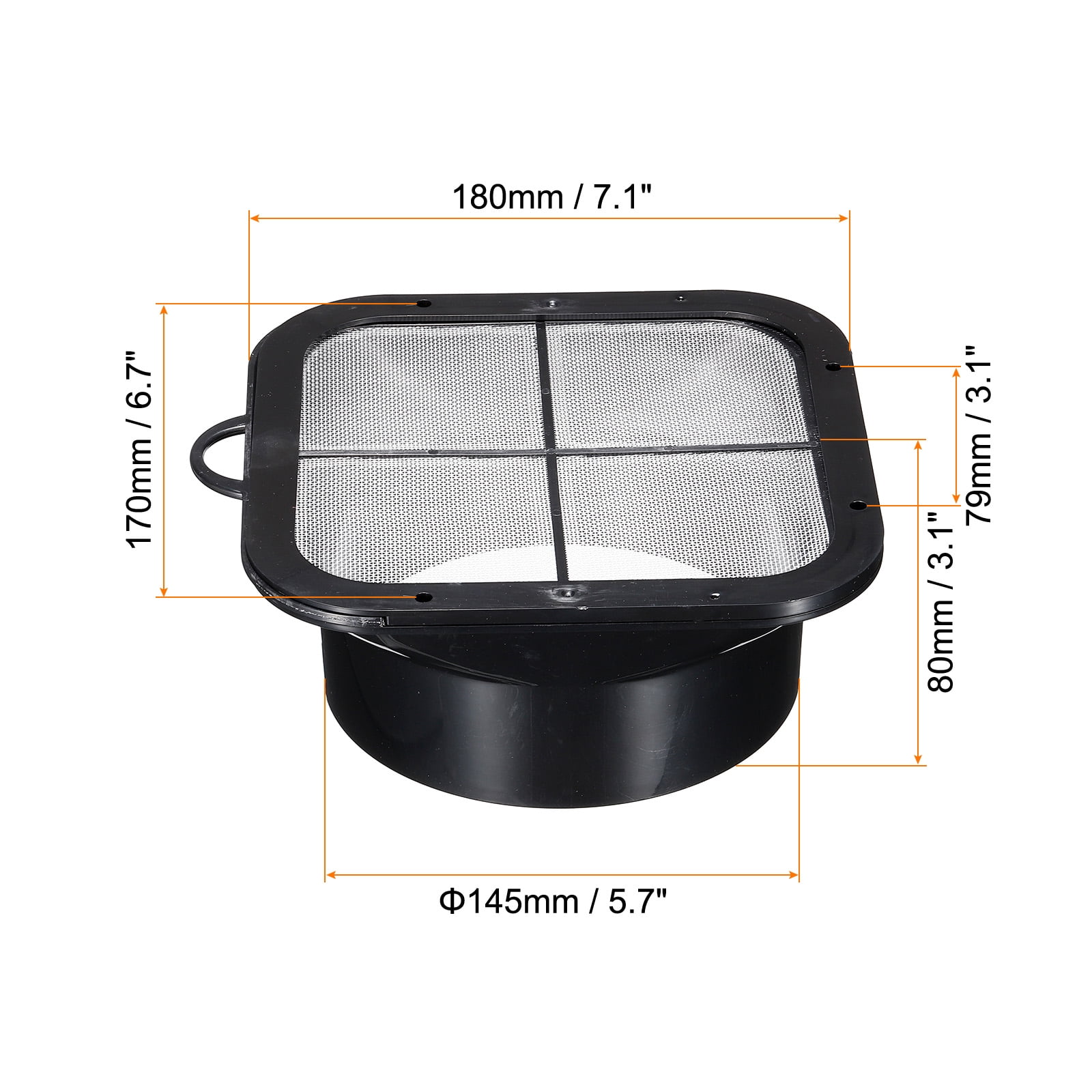 Uxcell 6" ABS Duct Connector Flange Exhaust Hose Flange Ventilation Duct with Filter Mesh Black 2 Pack