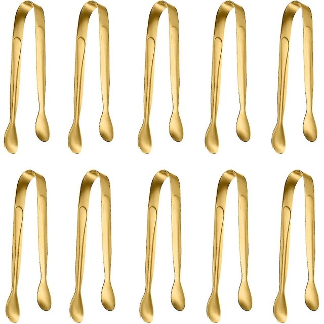10 Pack Small Ice Tongs Sugar Tongs, Stainless Steel Mini Serving Appetizers Tongs For Party Coffee Tea Wine Bar Kitchen (golden)